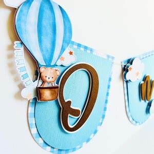 Hot Air Balloon Cake Topper Personalized Up Up And Away Cake Topper Hot Air Balloon And Bear