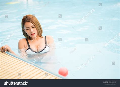Sexy Beautiful Women Wearing White Bikini Stock Photo