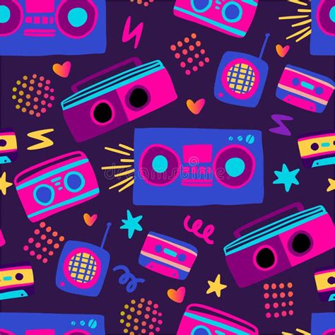 Tape Recorder Radio Seamless Pattern S Illustration Stock Vector