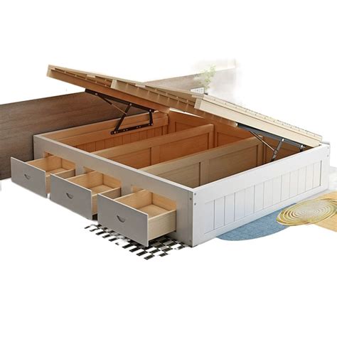 Solid Wood Air Pressure High Box Storage Bed Tatami Bed Shelf Single