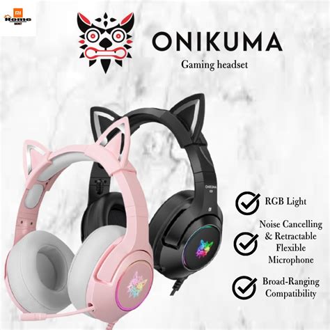 Onikuma K Gaming Headset With Rgb Lights Cute Cat Ear Headphone With