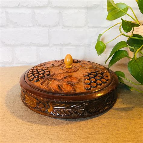 Large Vintage Wooden Lidded Box for Treasures Etc. Carved With ...