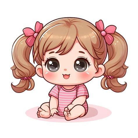 Premium Photo Cartoon Cute Happy Baby Girl Sitting In Pink Dress