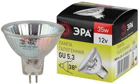 Лампочка галогенная ЭРА GU5.3-MR16-35W-12V-CL GU5.3 35 Вт софит теплый ...