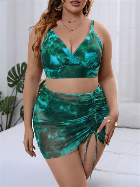 Traje de baño de piezas con falda con cordón y bottom de bikini de