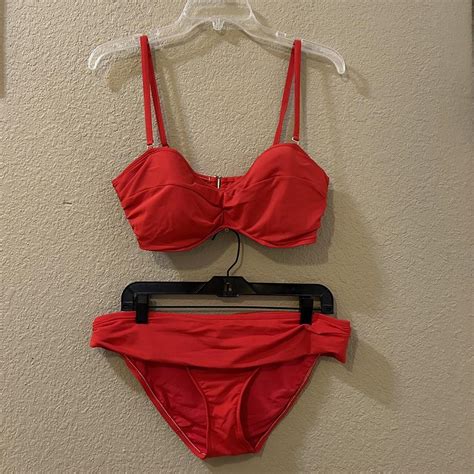 Red Two Piece Swimsuit Bikini Depop