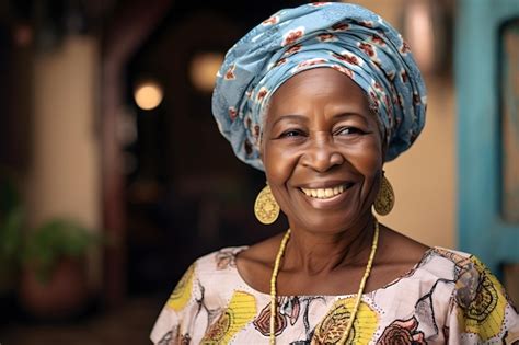 Mature femme noire âgée portant des vêtements nigérians traditionnels La grand mère afro