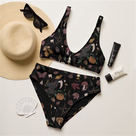 Cute Witchy Bikini Dark Cottagecore Bathing Suit Dark Academia Bikini High Waisted Bikini Set