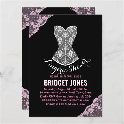 Lace Corset Lingerie Shower Bridal Party Pink Invitation Zazzle