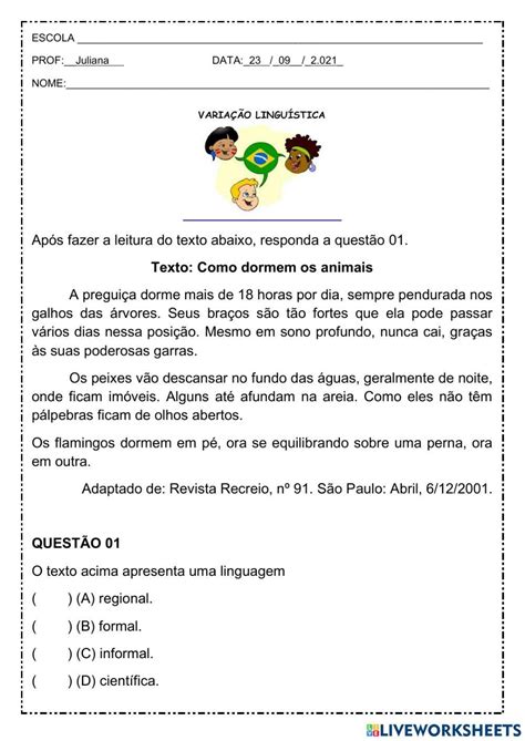 Variação Linguistica Exercicios 1 Ano Ensino Medio - Variação Linguística Exercícios Com Gabarito Ensino Médio - BINKEDU
