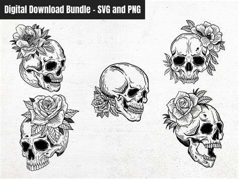 Skull Bundle Svg File Flower Skull Svg Skull File Floral Skull File Halloween Gothic Skull