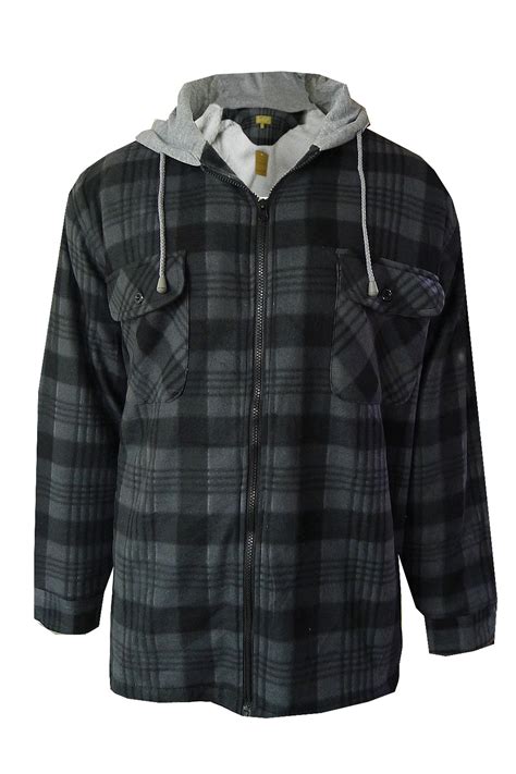 Mens Check Lumberjack Jacket Fleece Lined Flannel Hooded Plaid Worker ...