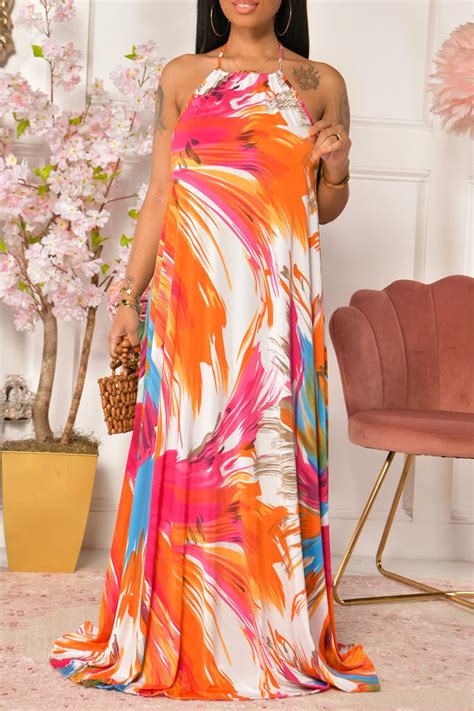 Colour Sexy Print Split Joint Spaghetti Strap Cake Skirt Dressesdressesknowfashionstyle