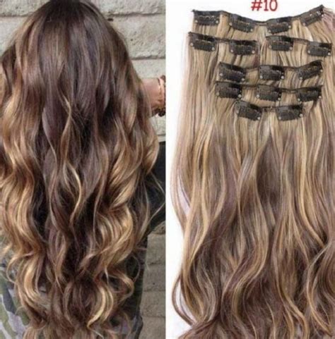 Brown Blonde Human Hair Blend Clip In Extension Human Hair Clip In Synthetic Clip In Extension