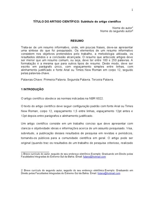 Artigo Científico Pronto Word - Modelo Artigo Científico | Citação | Science