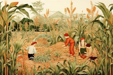 Premium AI Image A Painting Of People Working In A Field With A Woman