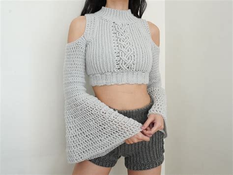 Crochet Cable Stitch Cold Shoulder Crop Top Pattern Etsy