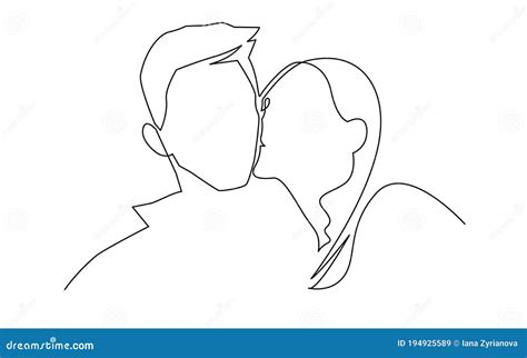 Continuous One Line Drawing Of Romantic Kiss Of Two Lovers Newlyweds Young People Loving