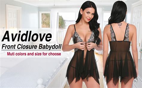 Avidlove Women Lace Lingerie Front Closure Babydoll V Neck Nightwear Sexy Chemise Nightie At