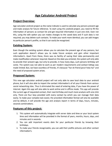 Age Calculator Android Project - Age Calculator Android Project Project Overview: Age calculator