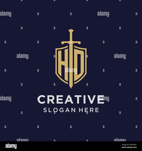 HD Logo Initial Monogram With Shield And Sword Design Ideas Stock