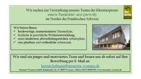 Tier Rztin Arzt M W D Gesucht Tier Rzte Wonsees Gmbh