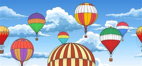 Vintage Hot Air Balloons In Sky Vector Illustration Stock Vector