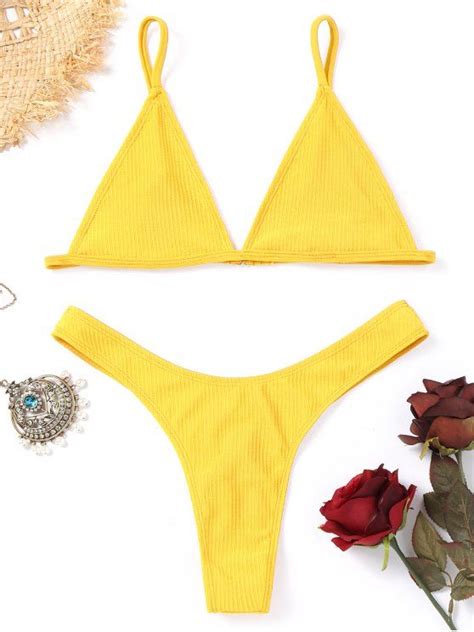 Unlined Thong Bikini Set YELLOW Bikinis L ZAFUL