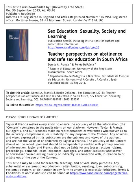Pdf Teacher Perspectives On Abstinence And Safe Sex Education In South Africa