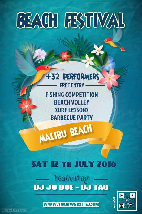 Beach Festival Poster Judo Malibu Beaches Barbecue Party Surf Lesson Event Flyer Party