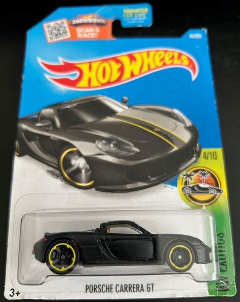 Hot Wheels Porsche Carrera Gt Matte Black With Yellow Interior Long Card Hard To Find Collector