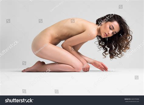 Beautiful Naked Woman Kneeling On Gray Stock Photo 460478488 Shutterstock