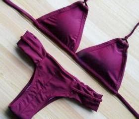 Selling Two Straps Halter Bottom Plaid Two Piece Bikini Wine Red On Luulla