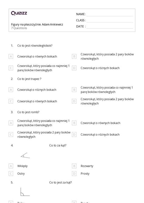 Ponad Figury Na P Aszczy Nie Arkuszy Roboczych Dla Klasa W Quizizz