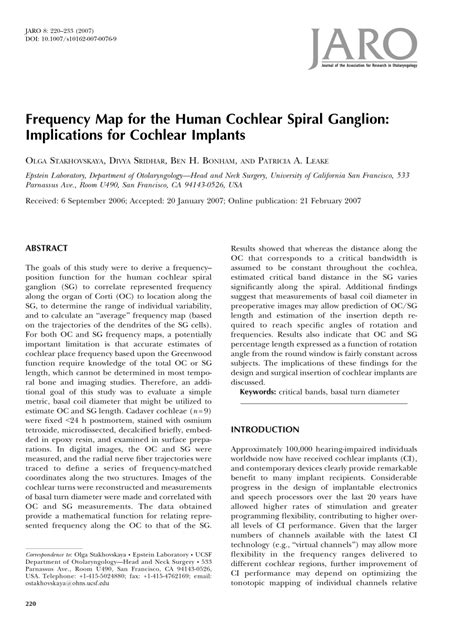 frequency map   human cochlear spiral ganglion