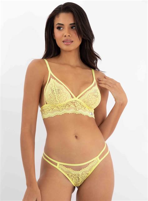 Conjunto De Lingerie Ilusion S Bojo C Detalhe Em Tule Amarelo