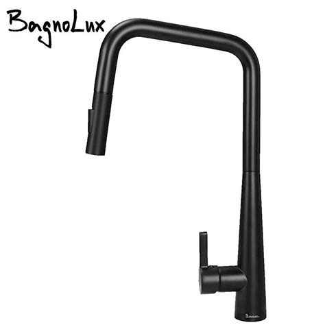 Bagnolux Black Brass Deck Mounted Kitchen Faucet Two Function Single Handle Pull Out Mixer Hot