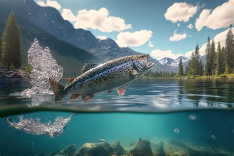 Premium Photo Rainbow Trout Splashing In The River Fishing Fish