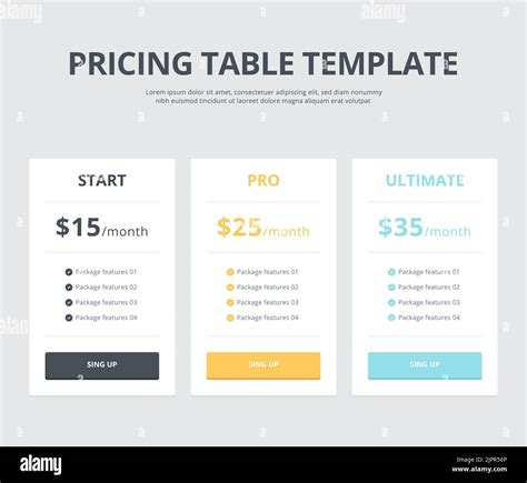 Pricing Table Template With Three Plan Type Start Pro And Ultimate