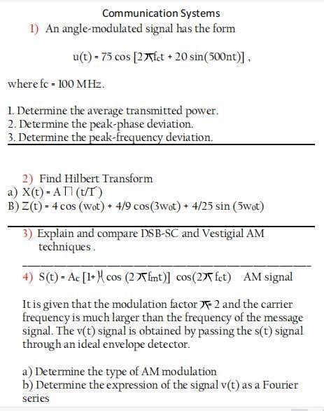 Solved Communication Systems An Angle Modulated Signal Chegg