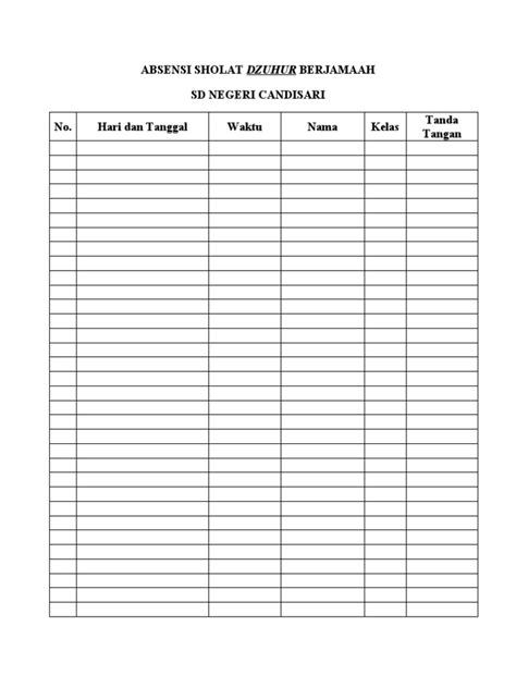 Absensi Sholat Dzuhur Berjamaah Pdf