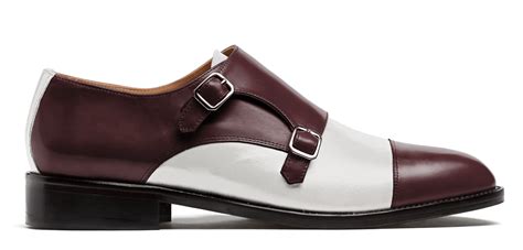 Cap Toe Double Monk Shoes Oxblood And White Leather