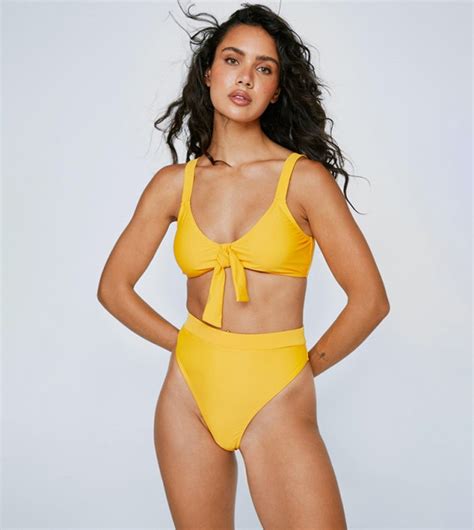 Buy Nasty Gal Recycled Tie Front High Leg Bikini Set In Mustard Thstreet Uae