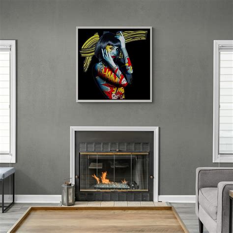 Nude Woman Body Framed Canvas Pop Art Sexy Woman Graffiti Pop Art Drawing On The Woman Body