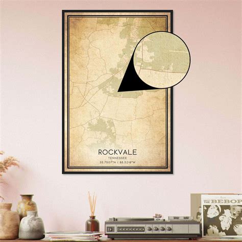 Vintage Rockvale Tennessee Map Poster, Rockvale TN City Road Wall Art