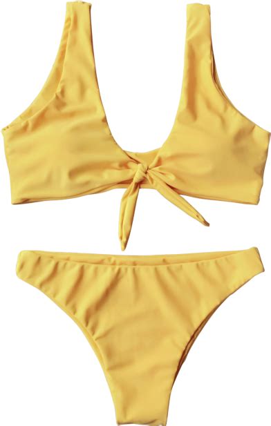 Knotted Scoop Bikini Top And Bottoms Yellow Bikini Transparent Free