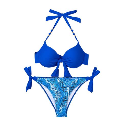 ZQUUVOU Women S Three Piece Swimsuit Tie High Waist Beach Bikini Blue L Walmart