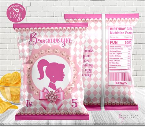 Pink Barbie Chip Bags Editable Digital Download Etsy