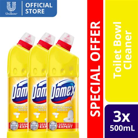 [bundle Of 3] Domex Ultra Thick Bleach Toilet Cleaner Lemon Explosion Antibacterial 500ml