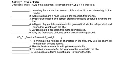 Solved Activity True Or False Directions Write True If The